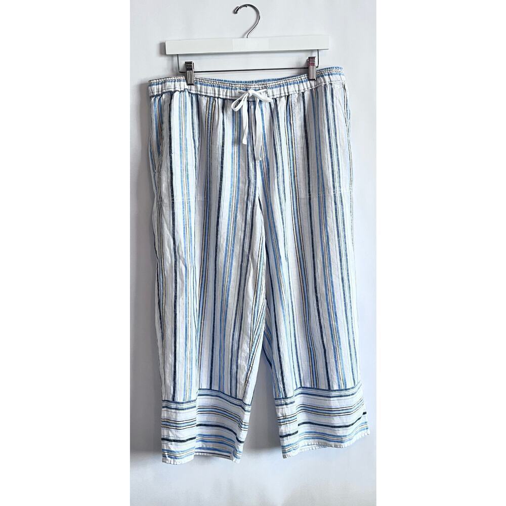 CASA CABANA LINEN LAGENLOOK CROPPED WIDE LEG PANTS FLOWY WOMENS
